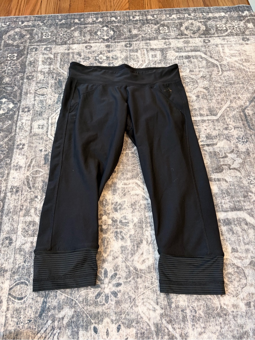 adidas Black Cropped Leggings with Ribbed Hem